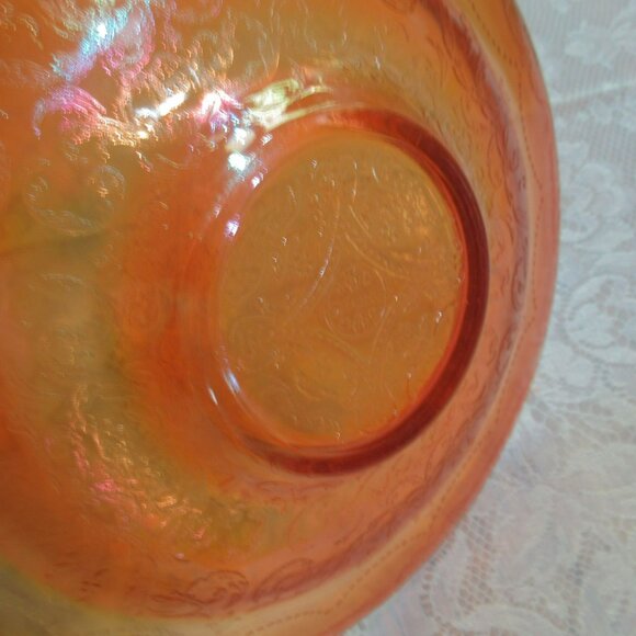 Federal Glass Madrid Marigold Carnival Glass 11" Console Bowl Embossed Floral - Picture 6 of 12